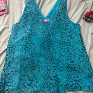 Lilly Pulitzer Teal and Black Patterned Blouse